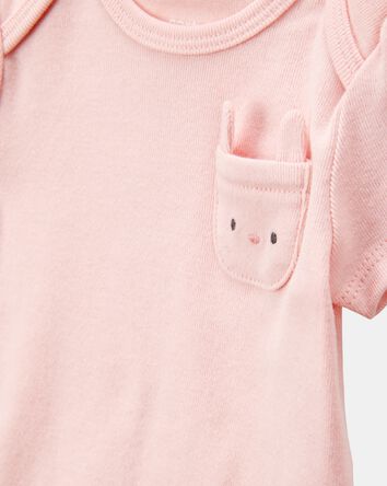 Baby Girl 5-Pack Floral Bunny Short-Sleeve Cotton Bodysuits - Pink, 