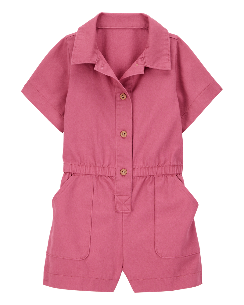 Toddler Twill Button-Down Romper - Pink, image 1 of 3 slides