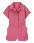 Toddler Twill Button-Down Romper - Pink, image 1 of 3 slides