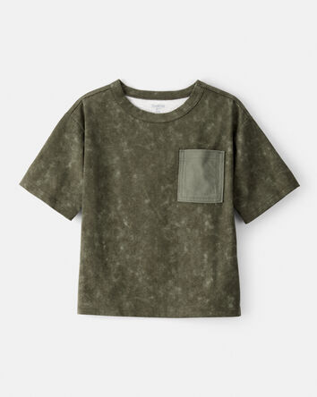 Boys Acid Wash Print Cotton Short-Sleeve Fashion Top - Green, 
