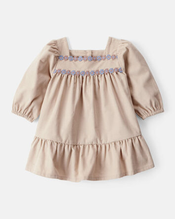 Baby Girl Corduroy Long-Sleeve Dress - Brown, 