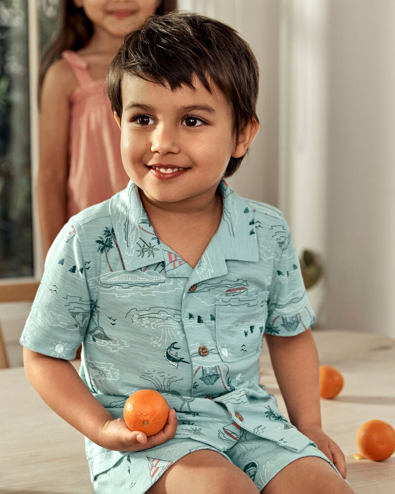 Toddler 2-Piece Button-Down Shirt & Pull-On Short Set, image 3 of 4 slides