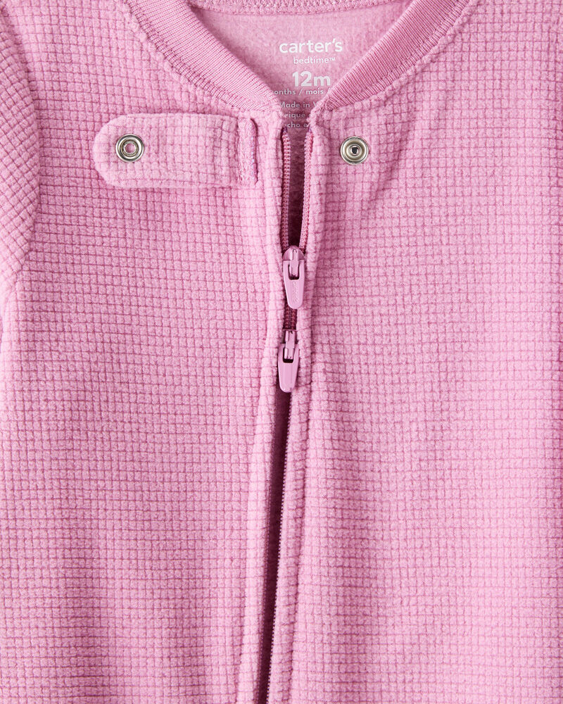 Baby Girl Fleece Loose Fit 1-Piece Pajamas-Pink, image 2 of 4 slides