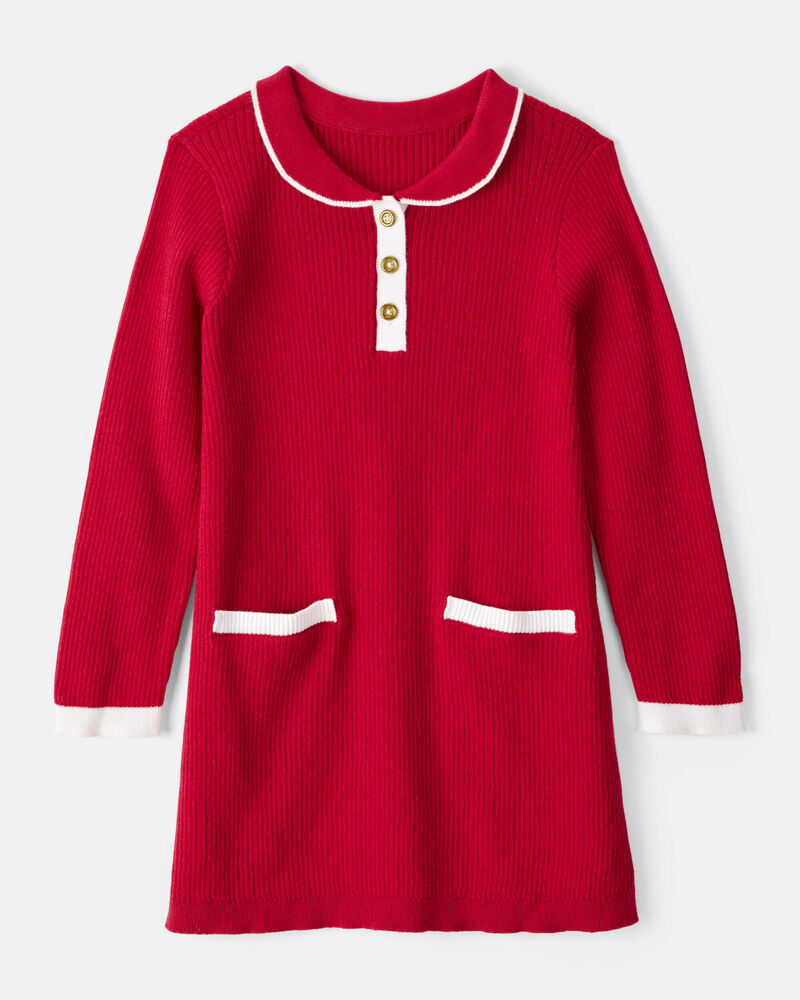 Toddler Girl Cotton Long-Sleeve Occasion Dress - Red, image 1 of 4 slides