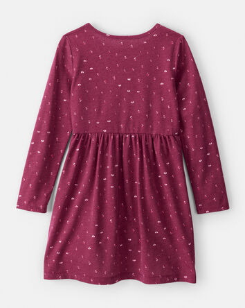 Girls Floral Long-Sleeve Dress - Maroon, 