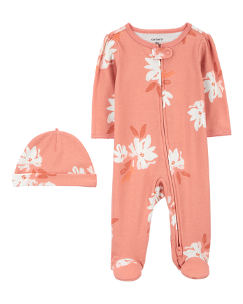 Baby 2-Piece Floral Sleep & Play Pajamas & Cap Set, 