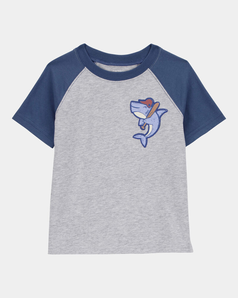 Toddler Shark Raglan Tee - Grey, image 1 of 3 slides