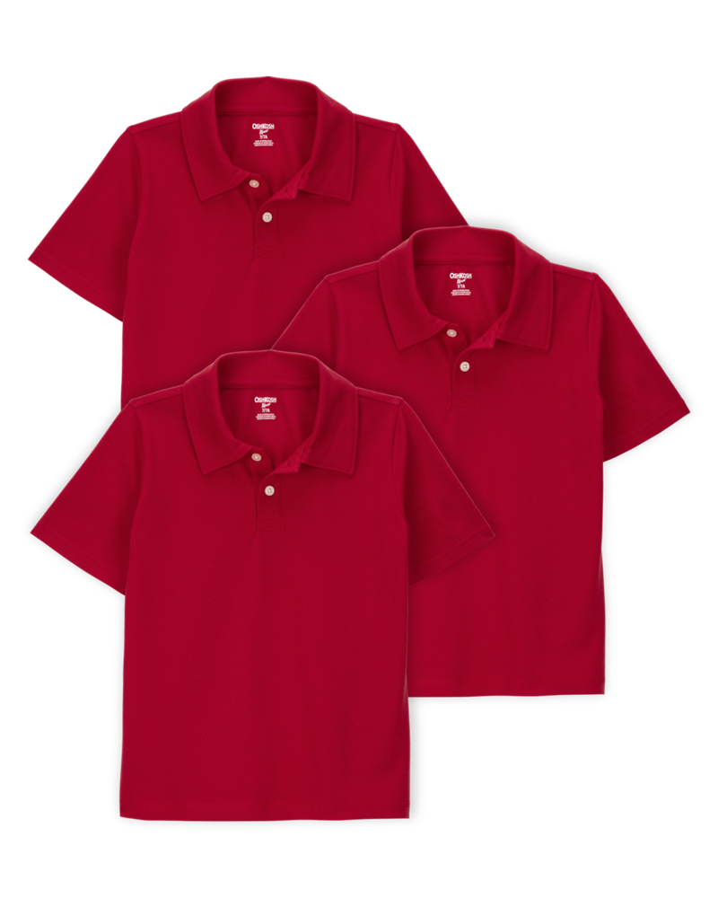 Kid 3-Pack Pique Uniform Polo Shirts - Red, image 1 of 3 slides