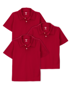 Kid 3-Pack Pique Uniform Polo Shirts - Red, image 1 of 3 slides
