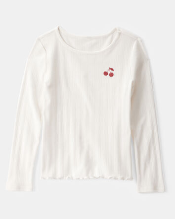 Kid Cherry Embroidered Long-Sleeve Top - Ivory, 