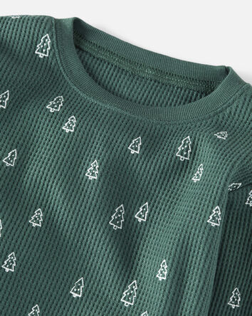 Adult Christmas Tree Print Waffle Knit Pajamas Made with Organic Cotton, 