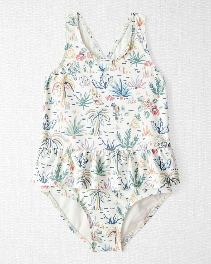 Toddler Girl Recycled Tropical Print Swimsuit, image 1 of 4 slides