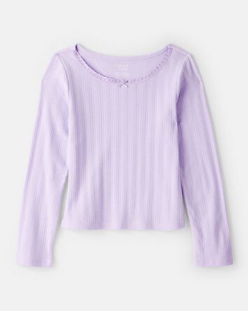 Girls Pointelle Long-Sleeve Top - Purple, 
