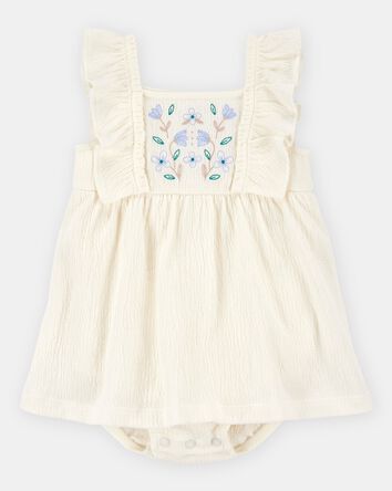 Baby Floral Flutter Bodysuit Dress - Ivory, 