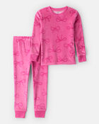 Toddler Girl Bow Print DreamPlush Long-Sleeve Snug Fit 2-Piece Pajamas - Pink, image 1 of 3 slides