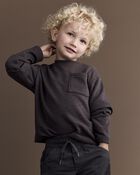 Toddler Boy Long-Sleeve Pocket Tee - Dark Grey, image 1 of 6 slides