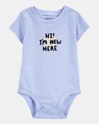 Baby "I'm New Here" Short-Sleeve Bodysuit - Blue, image 1 of 3 slides