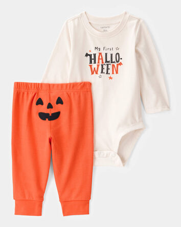 Baby 2-Piece My First Halloween Long-Sleeve Bodysuit Pant Set - Ivory/Orange, 