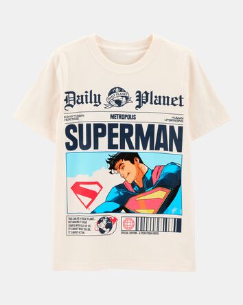 Boys Super-Man Newspaper Short-Sleeve Graphic Tee - Ivory, 