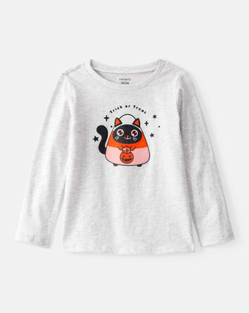 Toddler Girl Halloween Cat Long-Sleeve Graphic Tee - Grey, 
