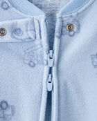 Baby Boy Firetruck Print Loose Fit 2-Way Zip 1-Piece Pajamas - Blue, image 3 of 5 slides