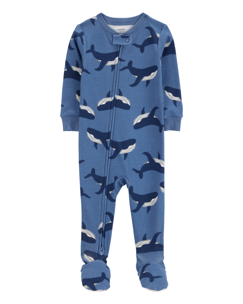 Baby Boy Whale Print Snug Fit Cotton Footie 1-Piece Pajamas - Navy, image 1 of 4 slides
