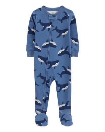 Baby Boy Whale Print Snug Fit Cotton Footie 1-Piece Pajamas - Navy, 