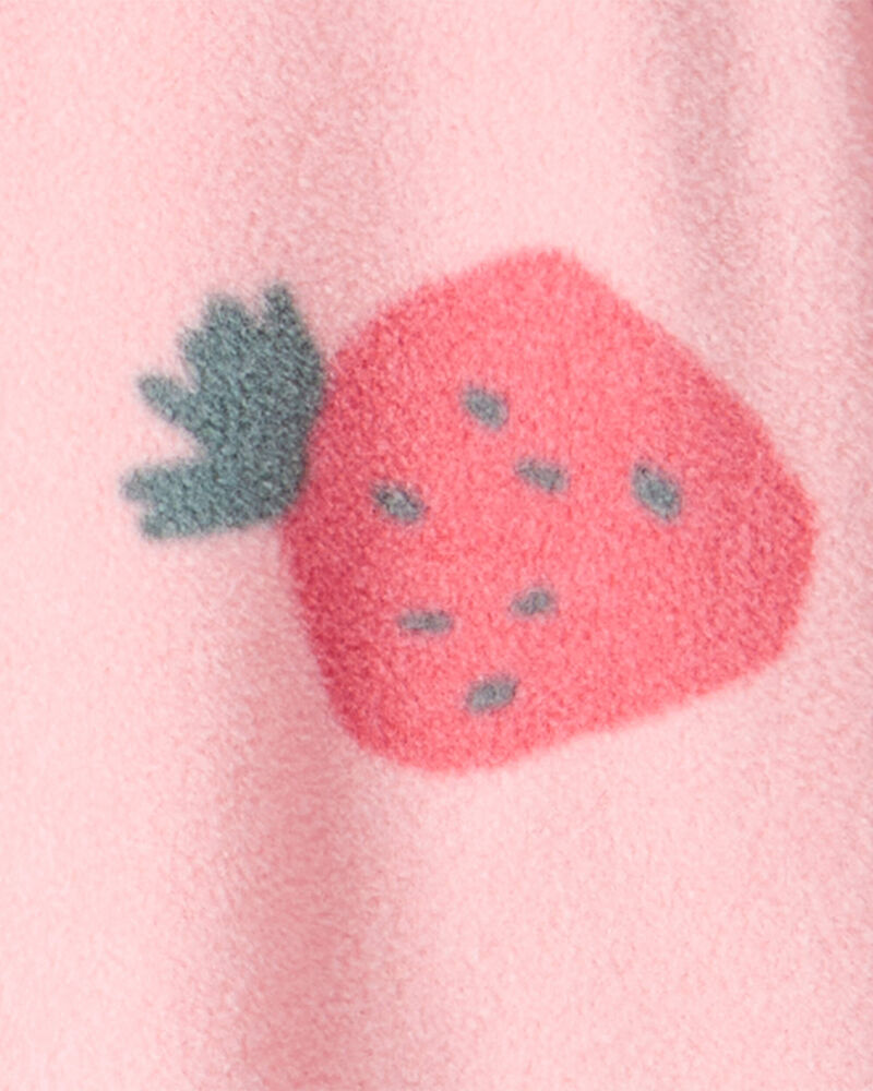 Toddler Girl 1-Piece Strawberry Fleece Footie Pajamas - Pink, image 2 of 3 slides