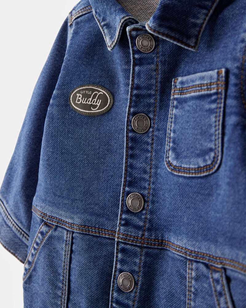 Baby Little Buddy Snap-Up Denim Jumpsuit - Blue, image 3 of 5 slides