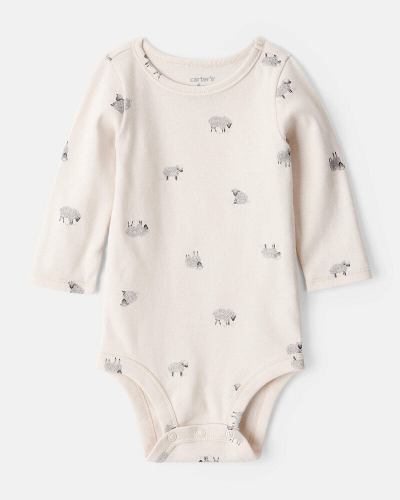 Baby Boy Sheep Print Cotton Long-Sleeve Overall Set - White/Grey, image 3 of 6 slides