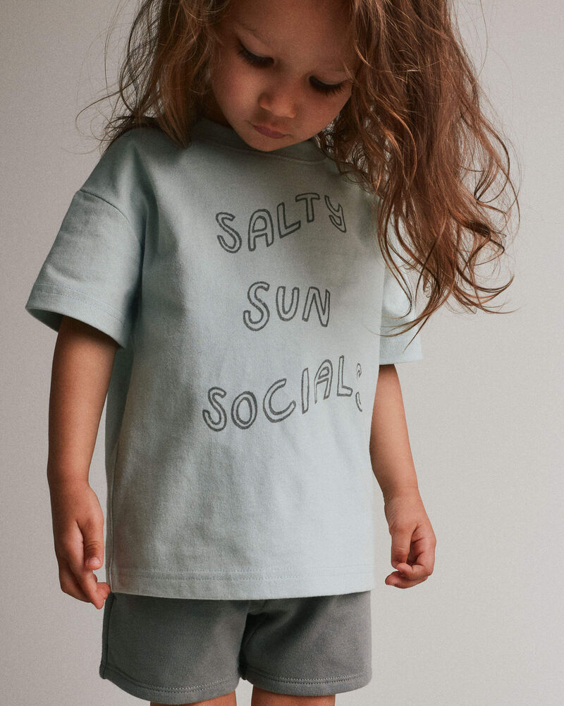 Toddler 'Salty Sun Socials' Premium Relaxed Graphic Tee - Light Blue, image 3 of 6 slides