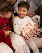 Kid Christmas Cotton Snug Fit 4-Piece Pajamas - Red/White, image 6 of 6 slides