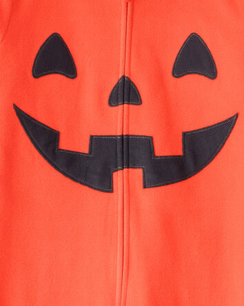 Kid Halloween Jack-O-Lantern Hooded Zip-Up Jumpsuit - Orange, 