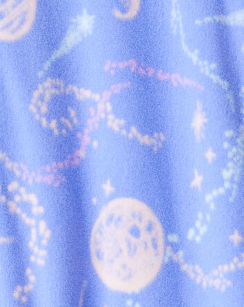 Girls Space Print Loose Fit Long-Sleeve Zip-Up 1-Piece Pajamas - Blue, 