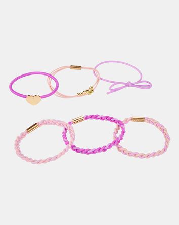 Girls 6-Pack Ponytail Hairbands - Purple/Pink, 