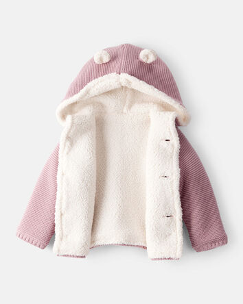 Baby Girl Sherpa Lined Cotton Long-Sleeve Jacket - Pink, 