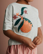 Toddler Girl 'Vibing' High-Low Dolman Tee in Clementine Print - Heather Grey, image 3 of 5 slides