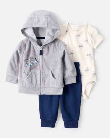 Baby Boy 3-Piece Airplane Cardigan Set, 