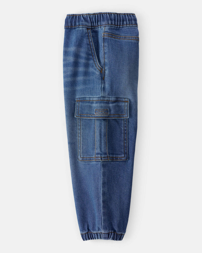 Toddler Boy Denim Cargo Joggers - Dark Wash, image 3 of 5 slides