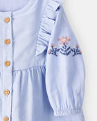 Baby Girl Embroidered Cotton Long-Sleeve Top - Blue, image 2 of 4 slides