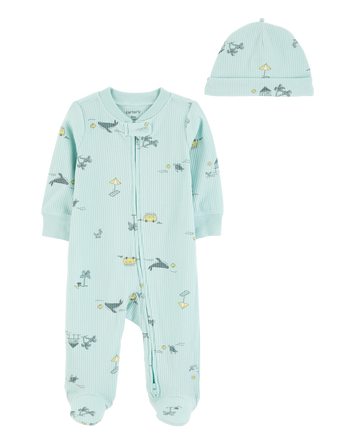 Baby 2-Piece Beach 2-Way Zip Sleep & Play Pajamas - Blue, 