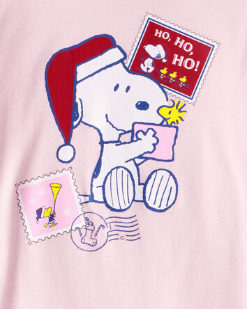 Girls Peanuts Snoopy Print 100% Cotton Long-Sleeve Snug Fit 2-Piece Pajamas - Pink, 