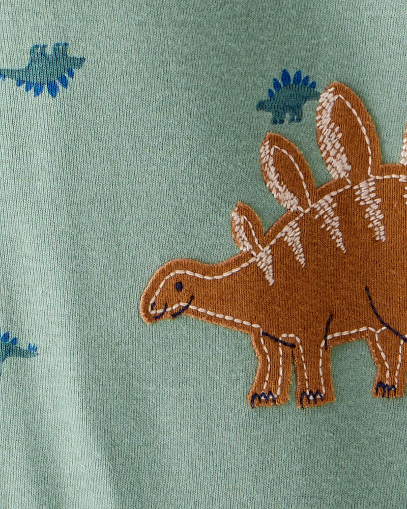 Toddler Boy Dinosaur 100% Cotton Long-Sleeve 1-Piece Pajamas - Green, image 2 of 3 slides