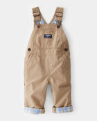 Baby Lightweight Plaid-Lined Canvas Overalls - Khaki, image 1 of 4 slides