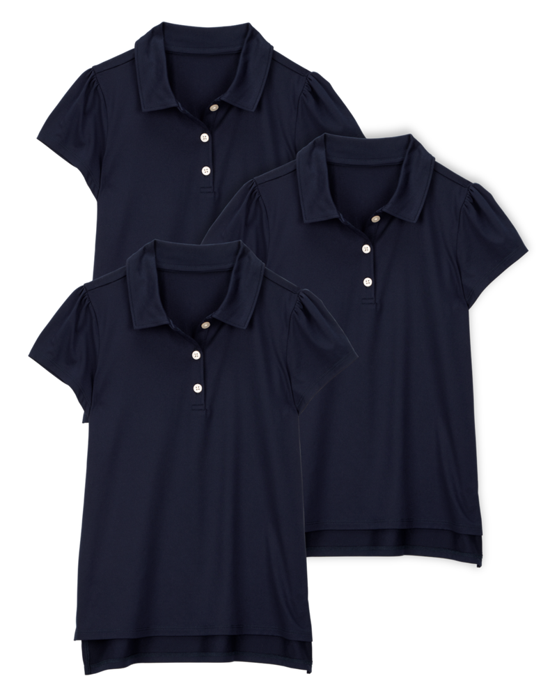 Kid 3-Pack Active Uniform Polo Shirts in Moisture Wicking BeCool&trade; Fabric - Navy, image 1 of 3 slides