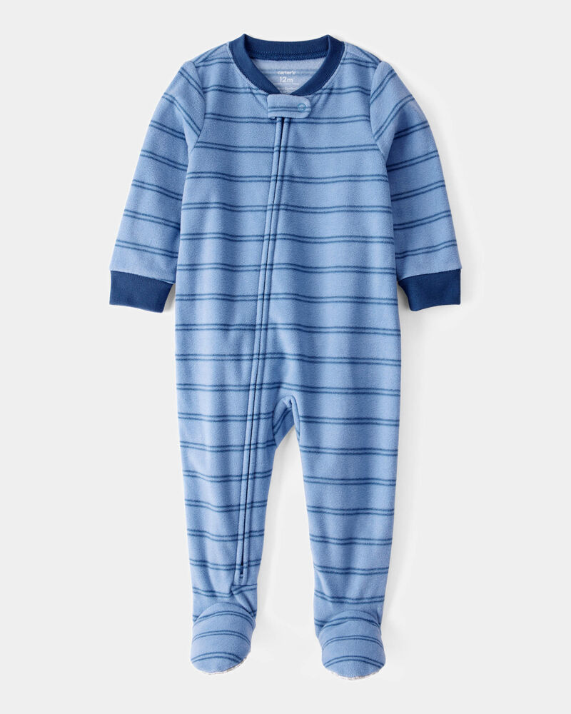 Toddler Boy 1-Piece Striped Fleece Footie Pajamas - Blue, image 1 of 3 slides