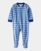 Toddler Boy 1-Piece Striped Fleece Footie Pajamas - Blue, image 1 of 3 slides