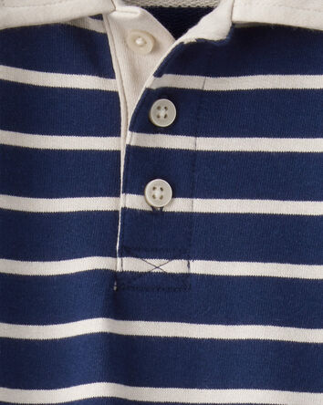 Baby Boy Cotton Long-Sleeve Polo Jumpsuit - Navy/White, 