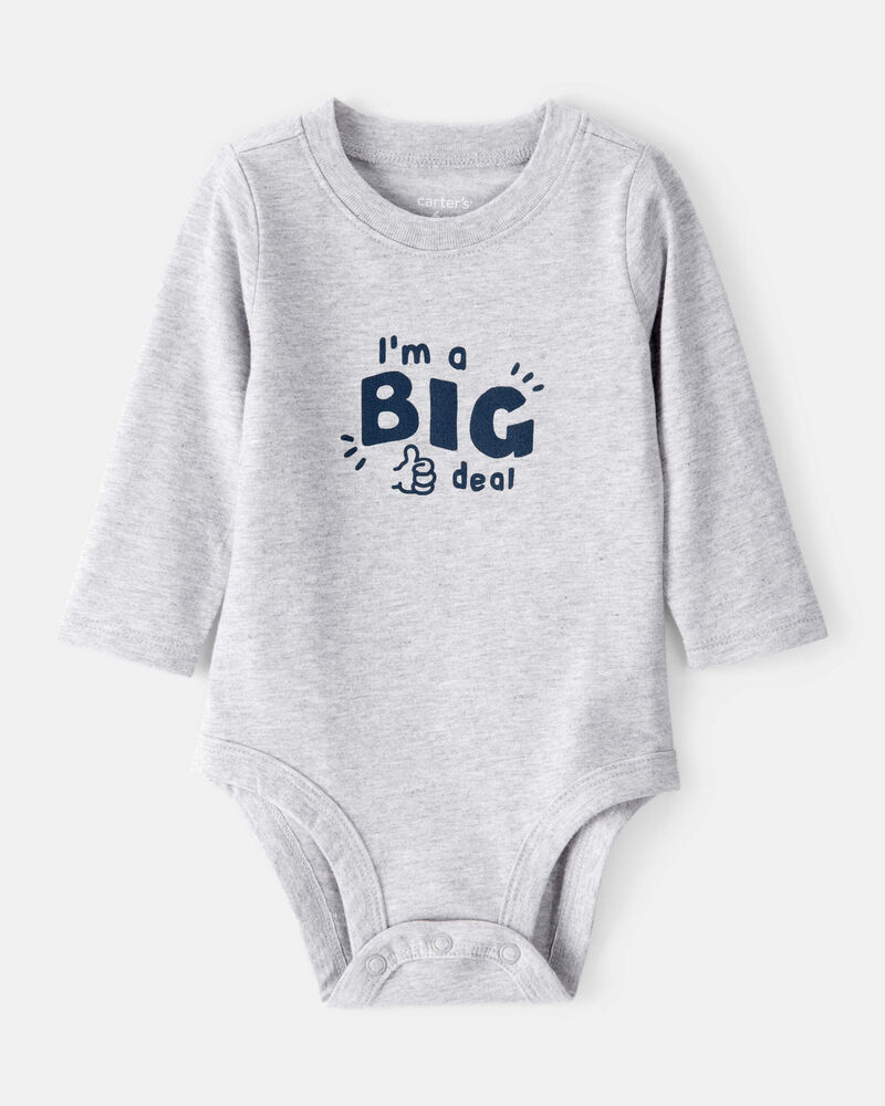 Baby Boy Long-Sleeve Graphic Bodysuit - Grey, image 1 of 3 slides