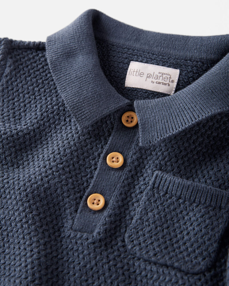 Toddler Organic Cotton Sweater Knit Polo Shirt, image 2 of 4 slides